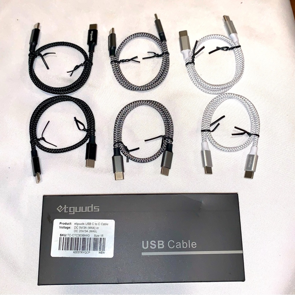 Etguuds USB C to USB C Cable 1ft, 3-Pack in a box Fast Charging total of 6 wires
